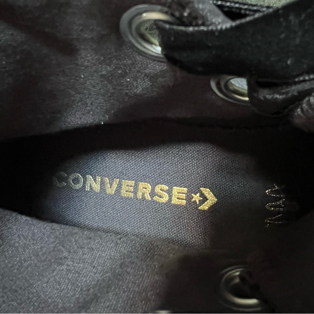 Converse Black Genuine Leather High-Top Gold Logo Sneakers Women 9 EUC - Picture 8 of 9